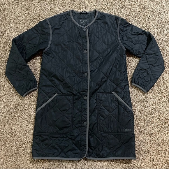 LL Bean Lightweight Quilted Chore Coat Women Small Black Jacket Barn Utility - Picture 4 of 15